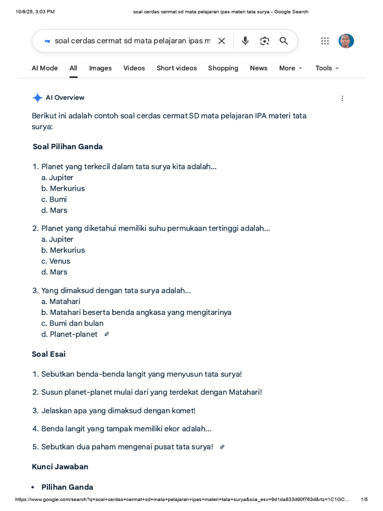 Soal Cerdas Cermat SD Mata Pelajaran Ipas Materi Tata Surya - Google Soal Cerdas Cermat SD Mata Pelajaran Ipas Materi Tata Surya - Google