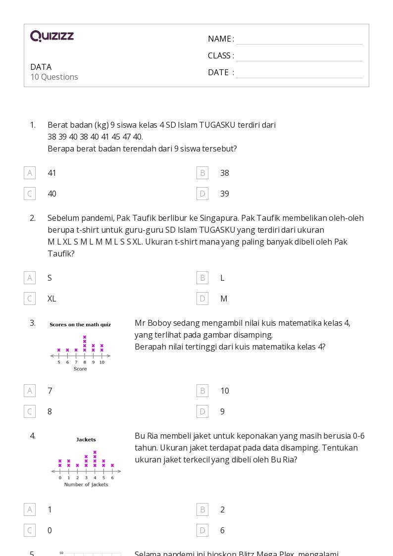 50 lembar kerja Grafik Batang untuk Kelas 4 di Quizizz Gratis