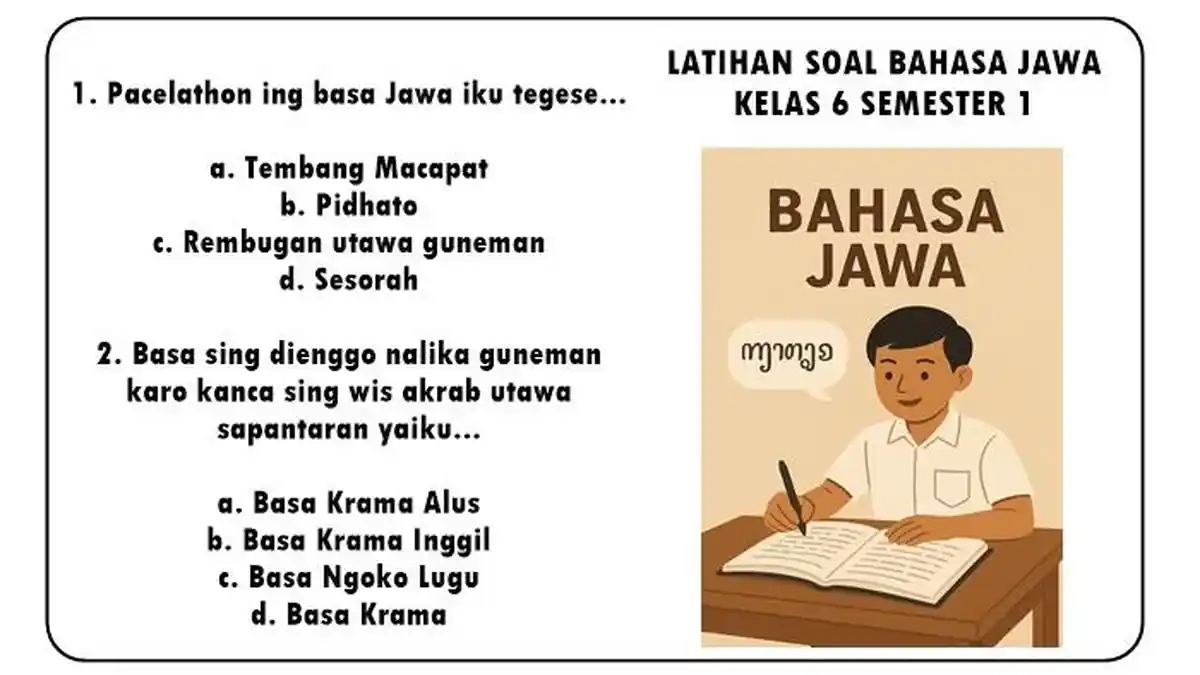20 Soal Bahasa Jawa Kelas 6 Semester 1 Kurikulum Merdeka Kunci Jawaban 20 Soal Bahasa Jawa Kelas 6 Semester 1 Kurikulum Merdeka Kunci Jawaban