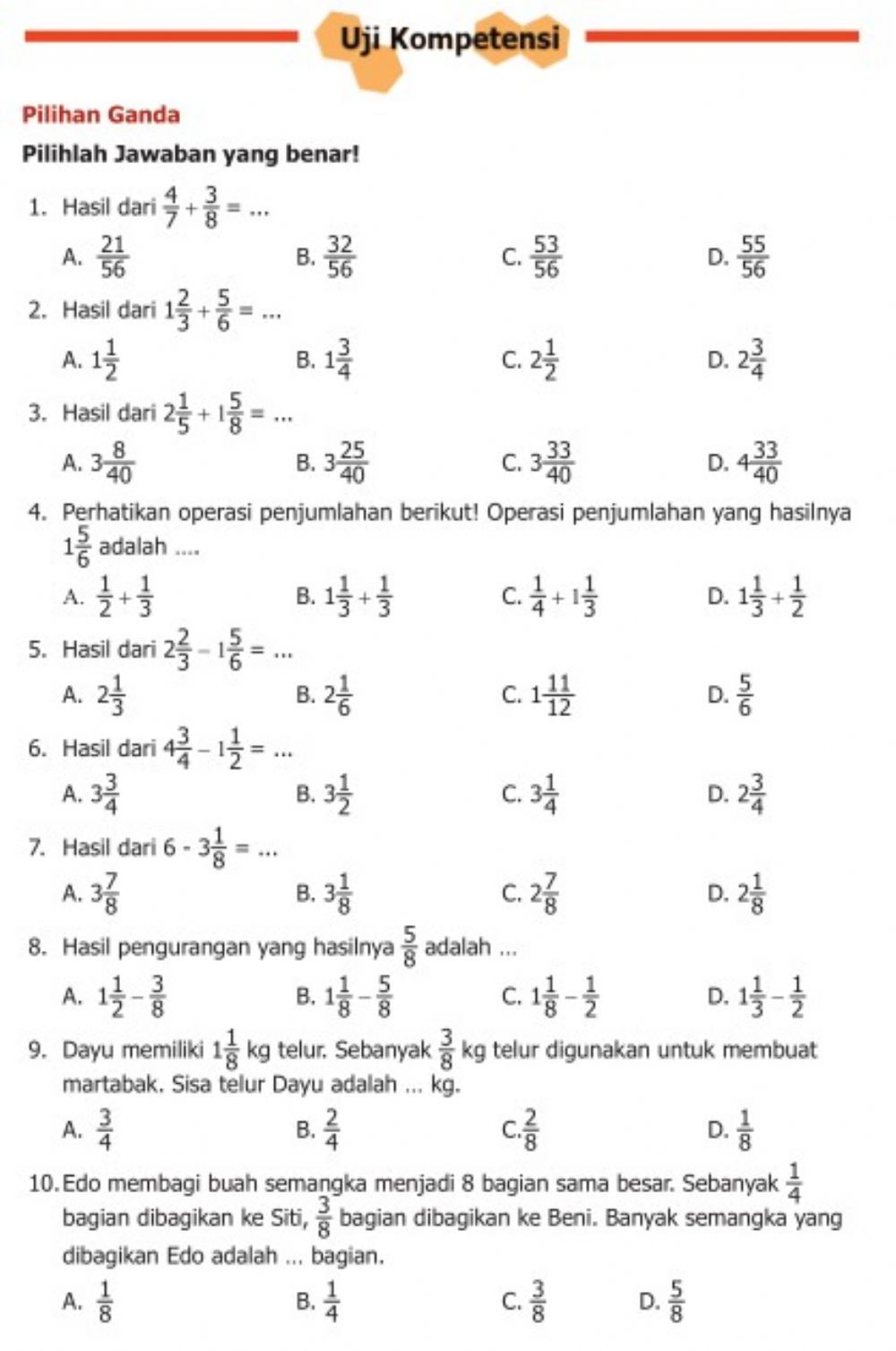 Penjumlahan dan Pengurangan Pecahan interactive worksheet Matematik Penjumlahan dan Pengurangan Pecahan interactive worksheet Matematik