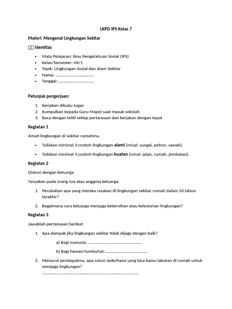 LKPD IPS Kelas 7 Mengenal Lingkungan PDF LKPD IPS Kelas 7 Mengenal Lingkungan PDF