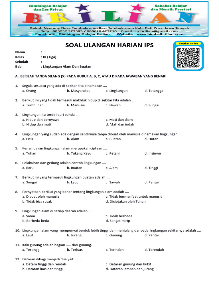 5 Contoh Soal IPS Kelas 3 Tentang Lingkungan Alam dan Buatan yang Wajib Dikuasai Siswa
