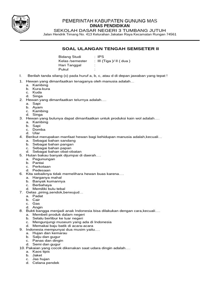 Soal UTS IPS Kelas 3 Semester 2 PDF