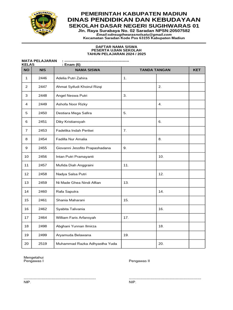 Daftar Siswa Ujian Sekolah SDN Sugihwaras 01 PDF Daftar Siswa Ujian Sekolah SDN Sugihwaras 01 PDF