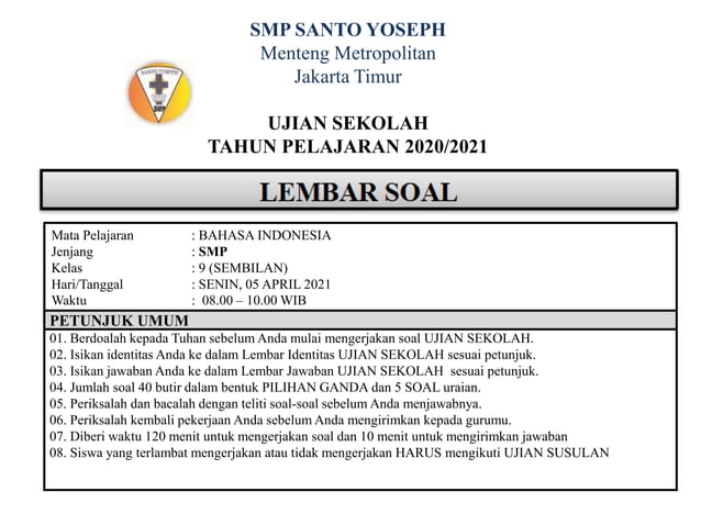 kop ujian SEKOLAH SMP ppt kop ujian SEKOLAH SMP ppt