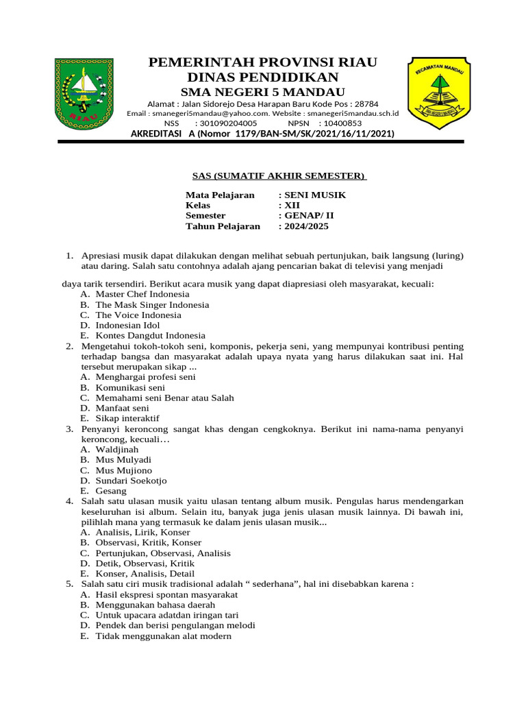 5 Fakta Mengejutkan Soal Ujian Sekolah Seni Musik Kelas 12 yang Wajib Kamu Tahu
