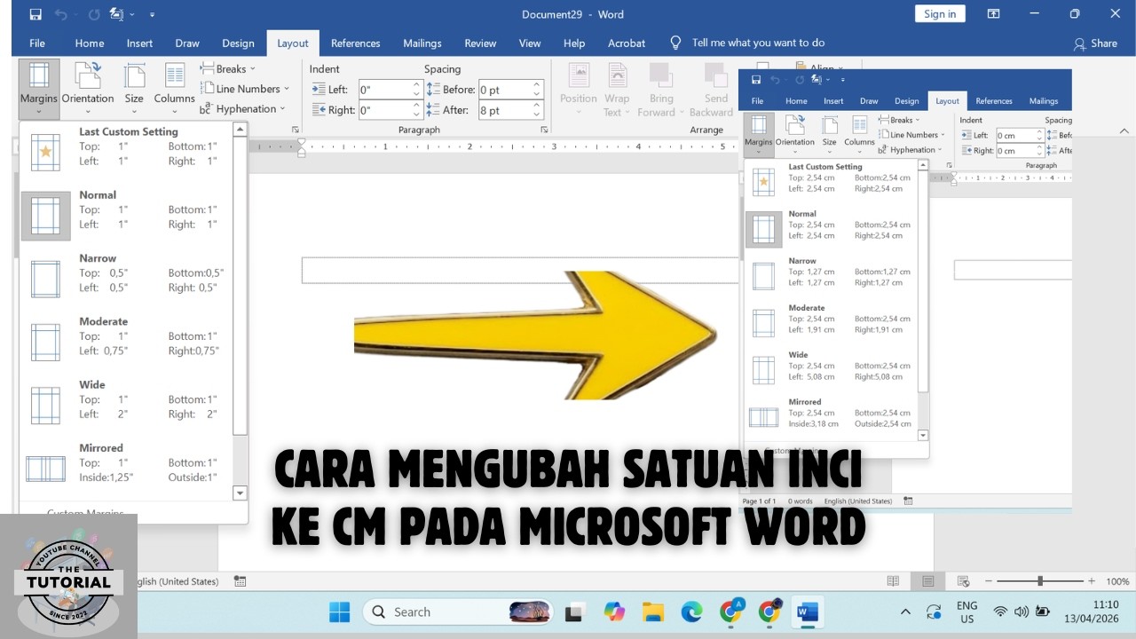 CARA MENGUBAH SATUAN INCI KE CENTIMETER PADA MICROSOFT WORD - YouTube