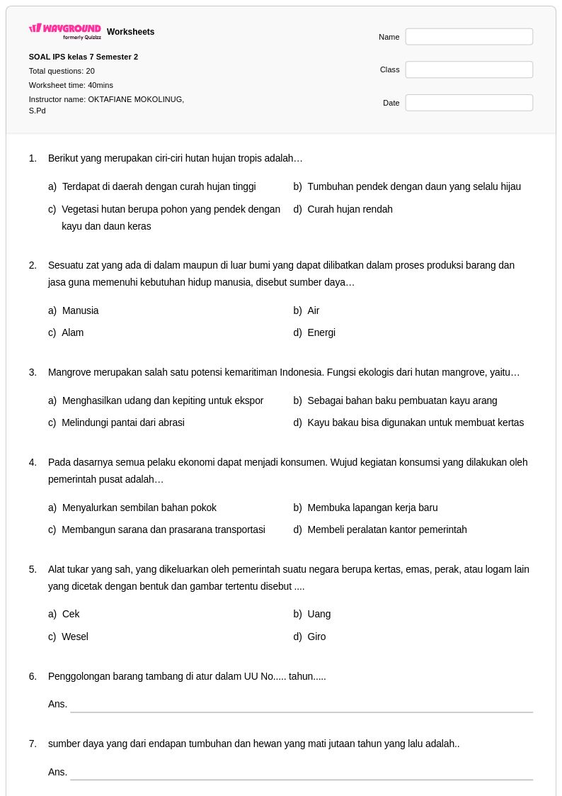 Akhirnya Terungkap 40 Contoh Soal IPS Kelas 7 Bab 3 dan Jawabannya untuk Hadapi UTS UAS SMP MTs 2026