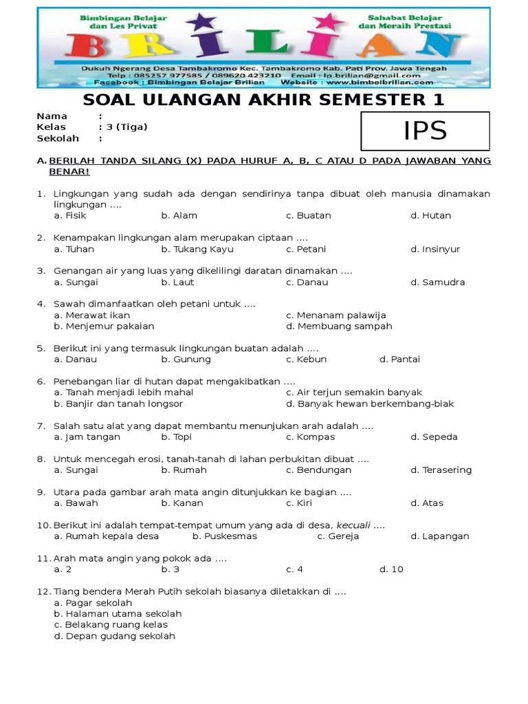 7 Contoh Soal IPS Kelas 3 Semester 2 KTSP yang Sering Muncul di UH IPAS Bab 2, Wajib Tahu Sebelum Terlambat