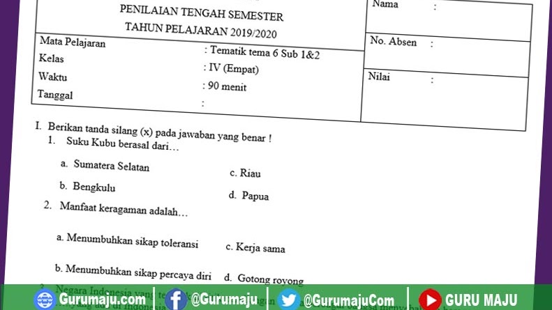 Akhirnya! Download Soal PTS Semester 2 Kelas 4 K13 Revisi 2017 Gratis Sebelum Terlambat
