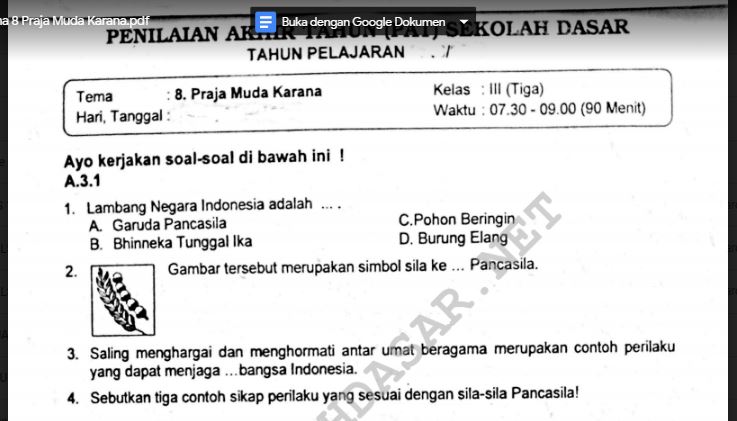 Hymne Pramuka & 3 Latihan Soal Tematik Kelas 3 Tema 8 Praja Muda Karana Wajib Dikuasai