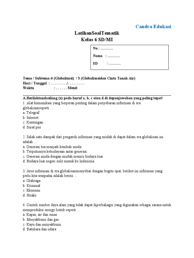 Rahasia Latihan Soal Tematik Kelas 6 Tema 4 Subtema 3 Brilian yang Bikin Nilai Naik Cepat!