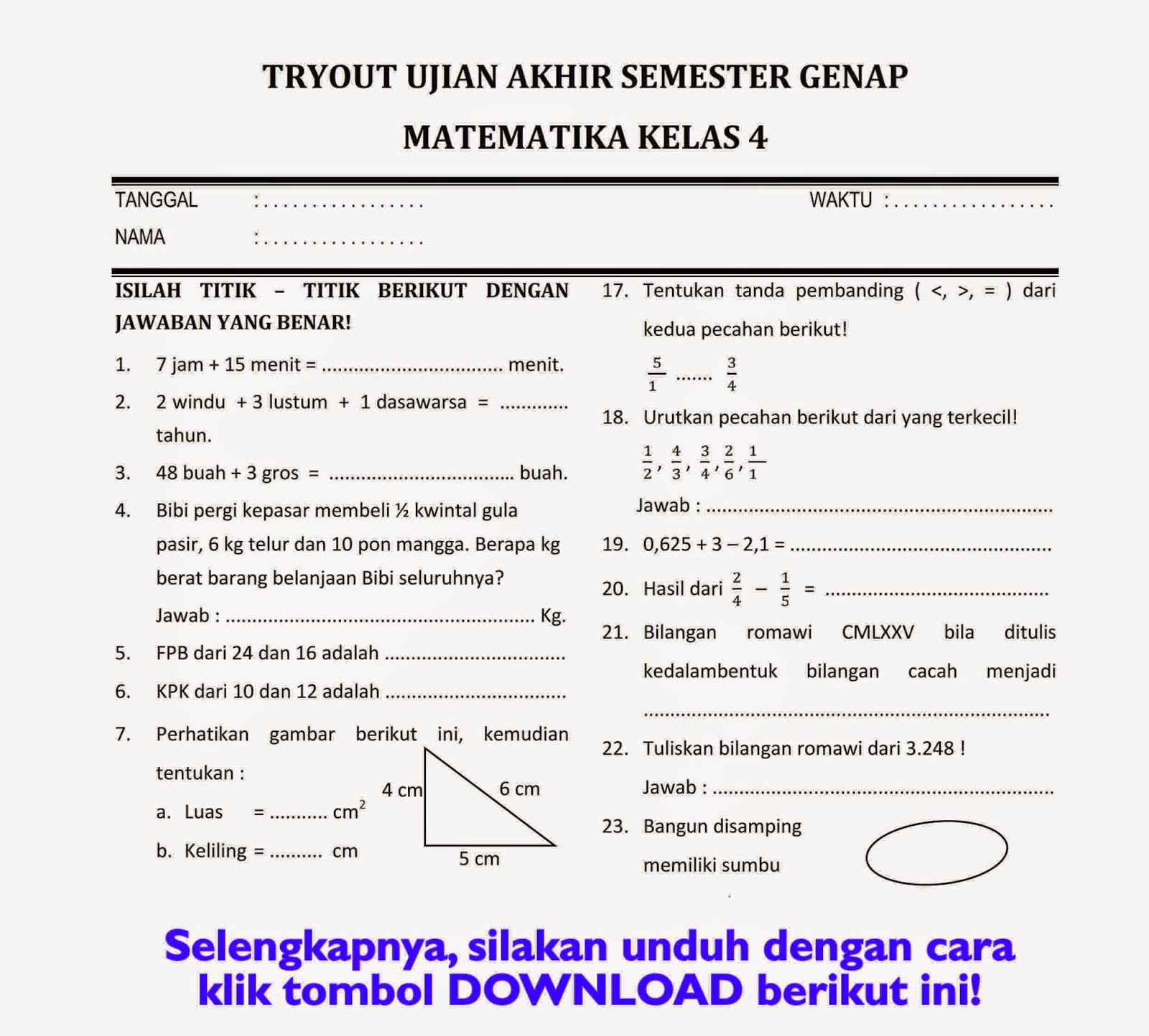 Terbukti! 7 Tips Download Soal PTS Matematika Kelas 4 Semester 2 Sebelum Ujian Dimulai