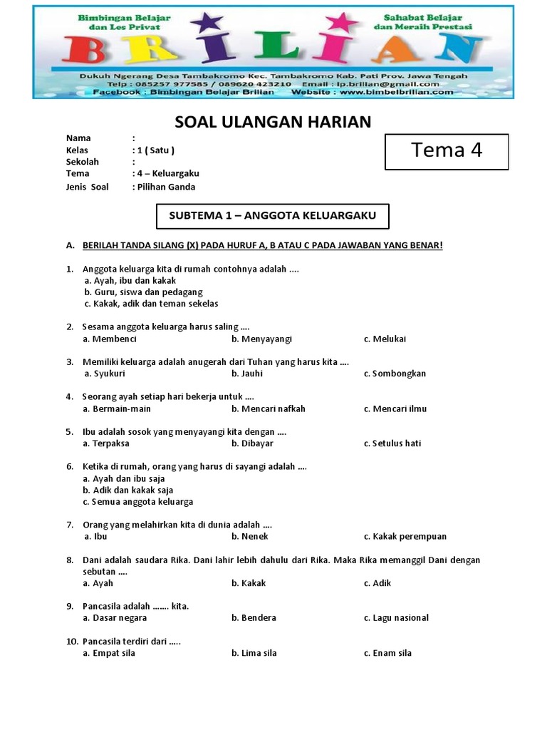 Ternyata 7 Cara Cepat Kuasai Latihan Soal SD Kelas 1 Tema 4 Agar Lulus Ujian Tahun 2026
