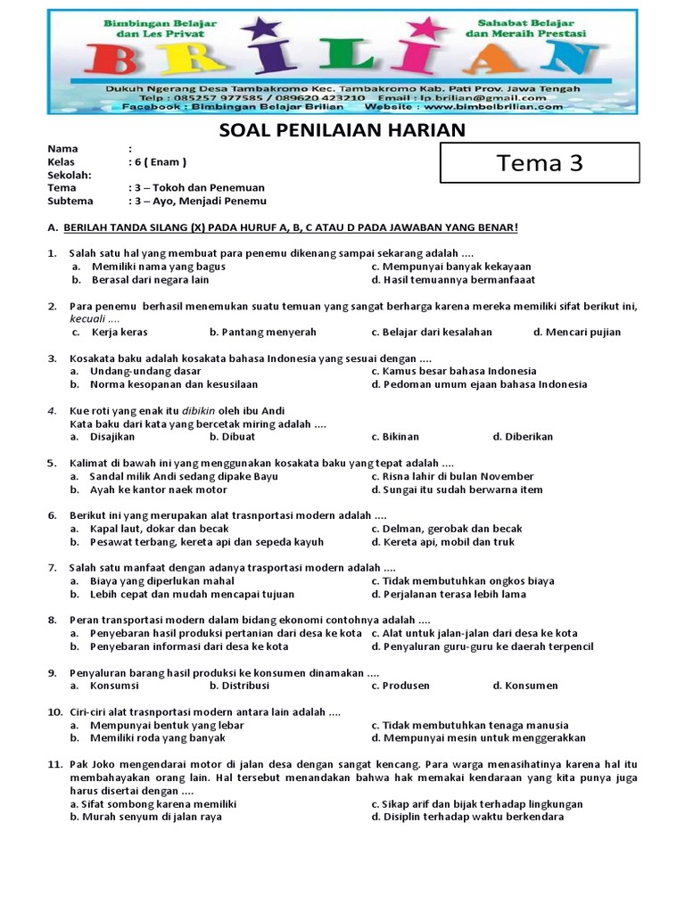 10 Soal Latihan Soal Tematik Kelas 6 Tema 3 yang Wajib Dikuasai Sebelum OMI IPA 2026