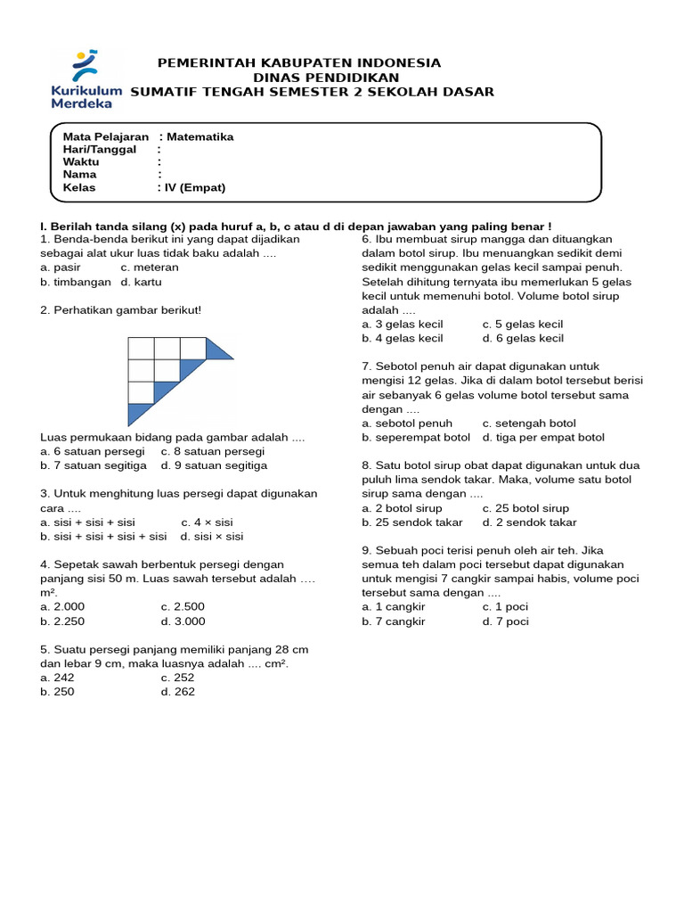7 Rahasia Download Soal PTS Matematika Semester 2 Kelas 4 yang Wajib Diketahui