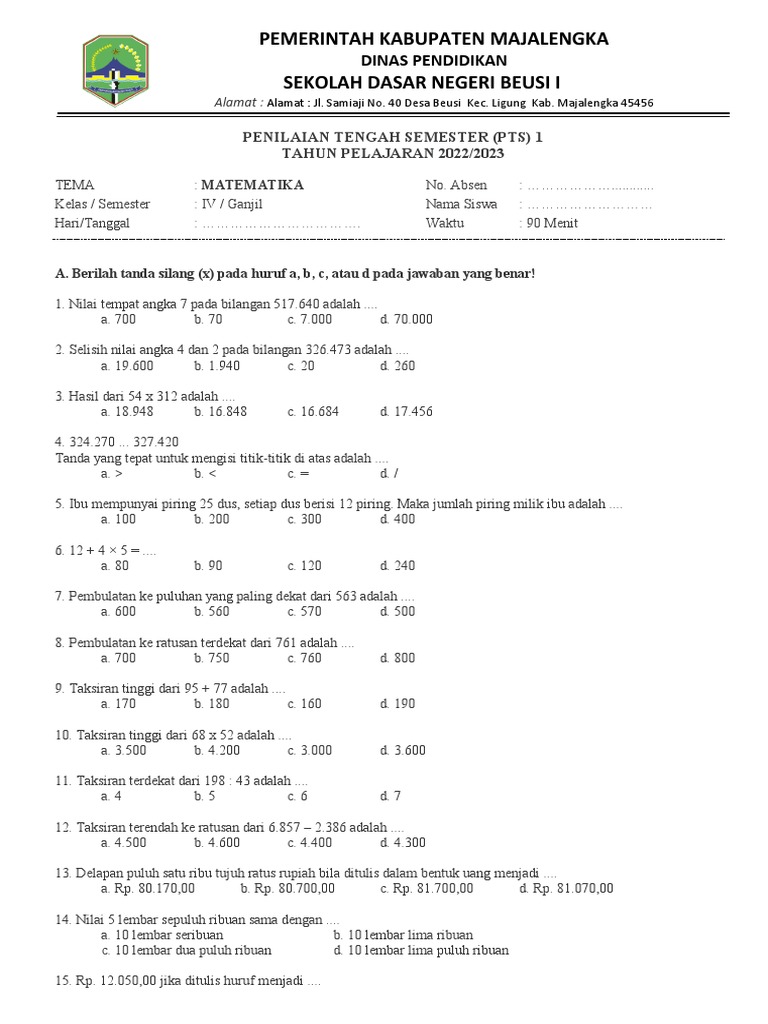 7 Tips Kuasai Soal PTS MTK Kelas 4 Semester 1, download soal pts mtk kelas 4 semeter 1