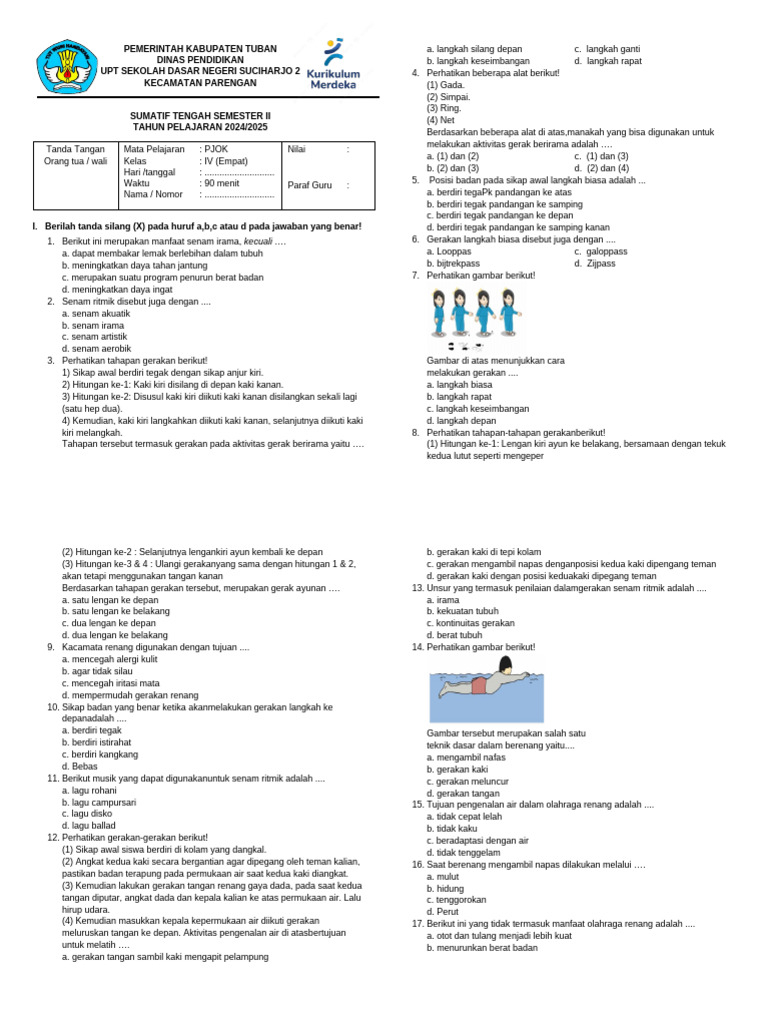 Terbukti! Download soal PTS PJOK kelas 4 sem 2 PDF lengkap sebelum ujian tiba