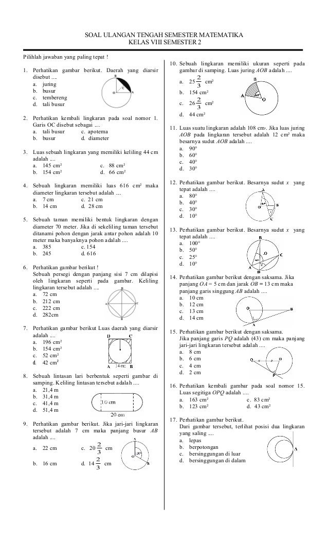 Download Gratis pdf soal uts matematika kelas 8 semester 2 kurikulum 2013 Terbaru