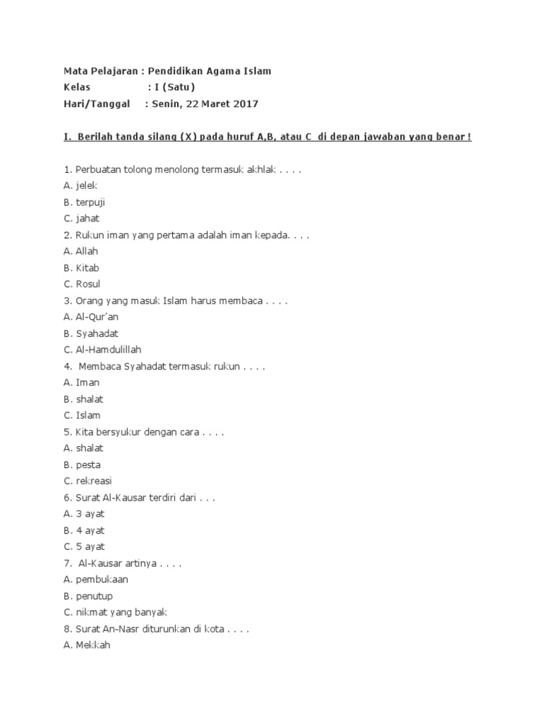 Rahasia Sukses Belajar soal agama kelas 1 sd semester 2 kurikulum 2013 Agar Nilai Sempurna