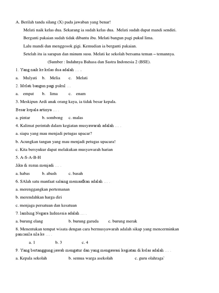 Unduh PDF Soal Ulangan Tematik Kelas 2 Tema 1 Subtema 2 Terbaru untuk Persiapan Ujian