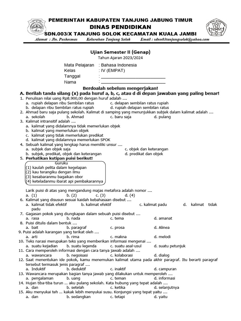Wajib Tahu Rahasia Lulus Download pdf soal ukk bahasa indonesia semester 2 kelas 4 ktsp